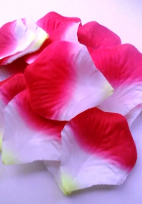 Лепестки роз, ткань  5,5 х 4,5 см, 144 шт бело- фуксия