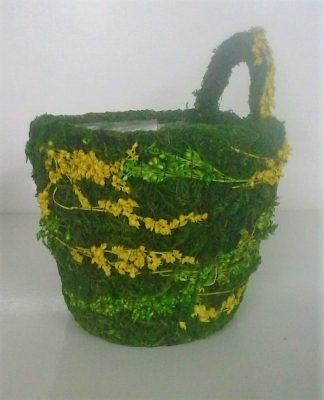 Кашпо плетеное Чашка с петелькой (мох, трава) 11 х 13 см