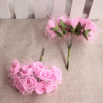 Букетик  Роз из фоамирана с фатином ( 1  букет 12 розочек) 2 х 10 см  розовый