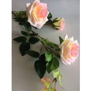 Роза ткань 3 цветка 2 бутона 80 см бело - розовая
