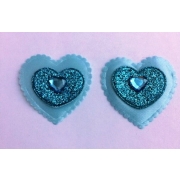 Декор текстиль 3 см  10 шт  Сердце голубое