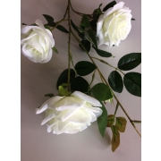 Роза ткань 3 цветка 2 бутона 80 см белая