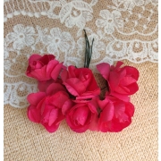 Букетик Роза бумажная 25-30 мм 6 шт ярко розовая