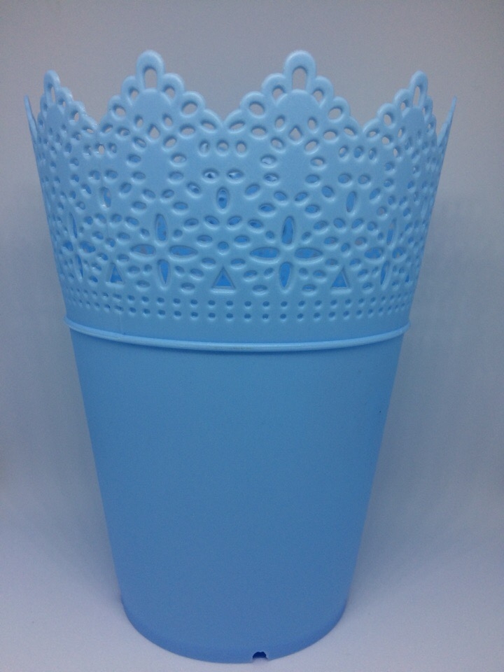Кашпо пластик ажурный край круглое 10 х 14 см голубое