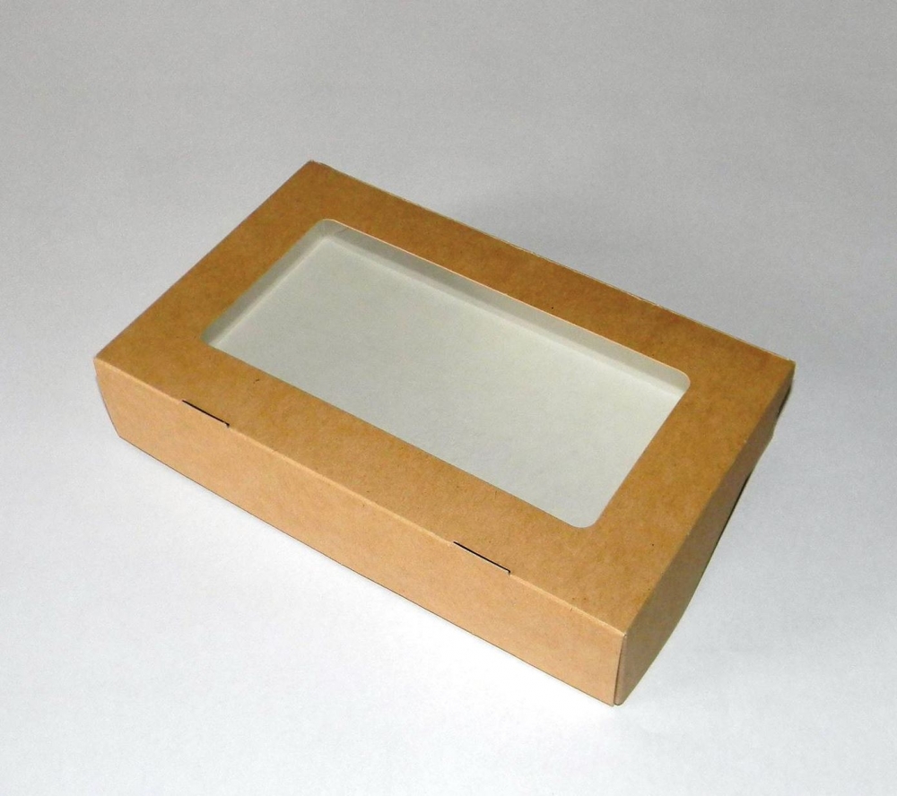 Коробка универсальная 20х12х4 см с окном, крафт