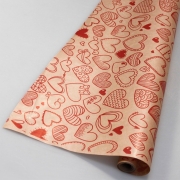 Крафт-бумага влагостойкая,ламинированная Сердечки фигурные красные 70 см 10 метров