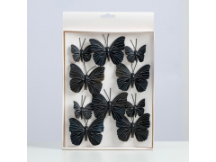 Бабочки на прищепке, черные 10 шт 5-8 см ( перо,пластик)