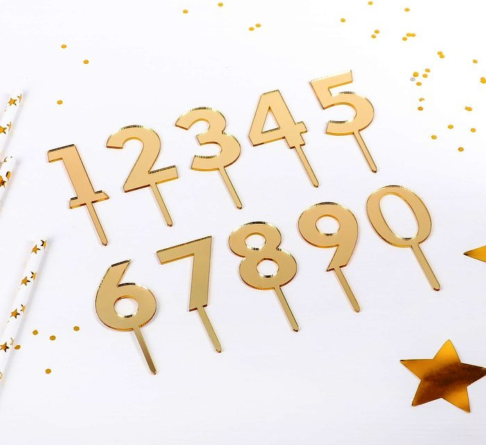 Набор топперов для торта  «Цифры», 10 шт, 8×3 см, цвет золотой