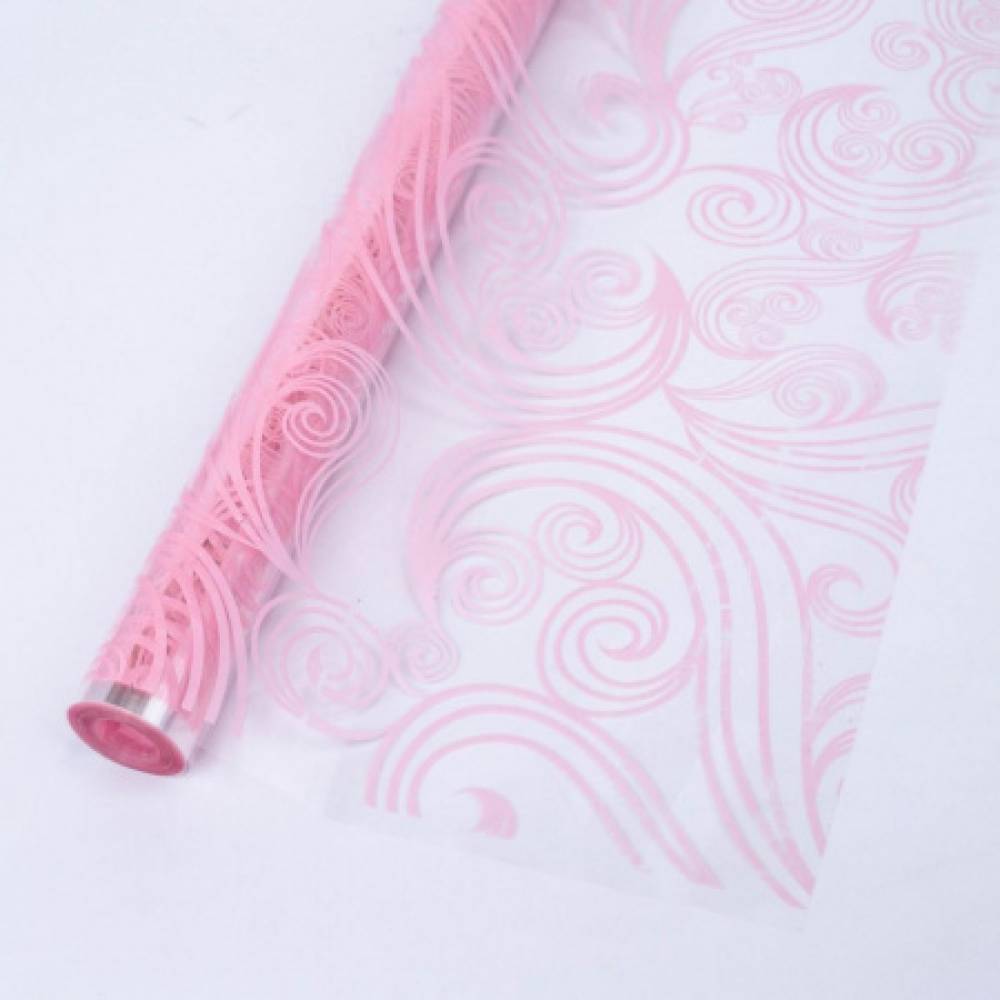 Пленка прозрачная с рисунком «Снежный узор» Нежно-розовый 70см 200гр