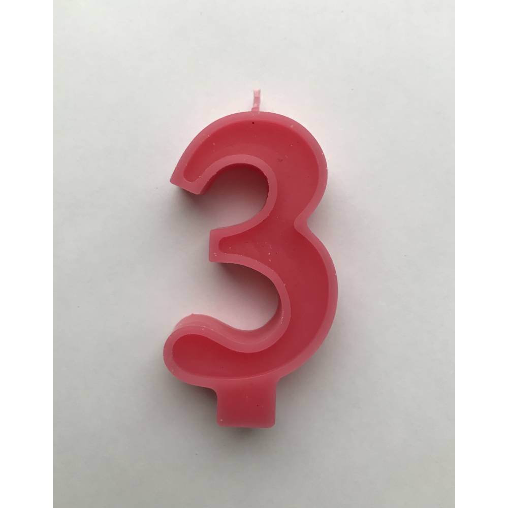 Свеча Цифра  7 см  розовая 3 ( три)