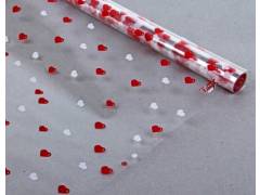 Пленка для цветов  Сердечки 70 см 8-9  метров белый - красный