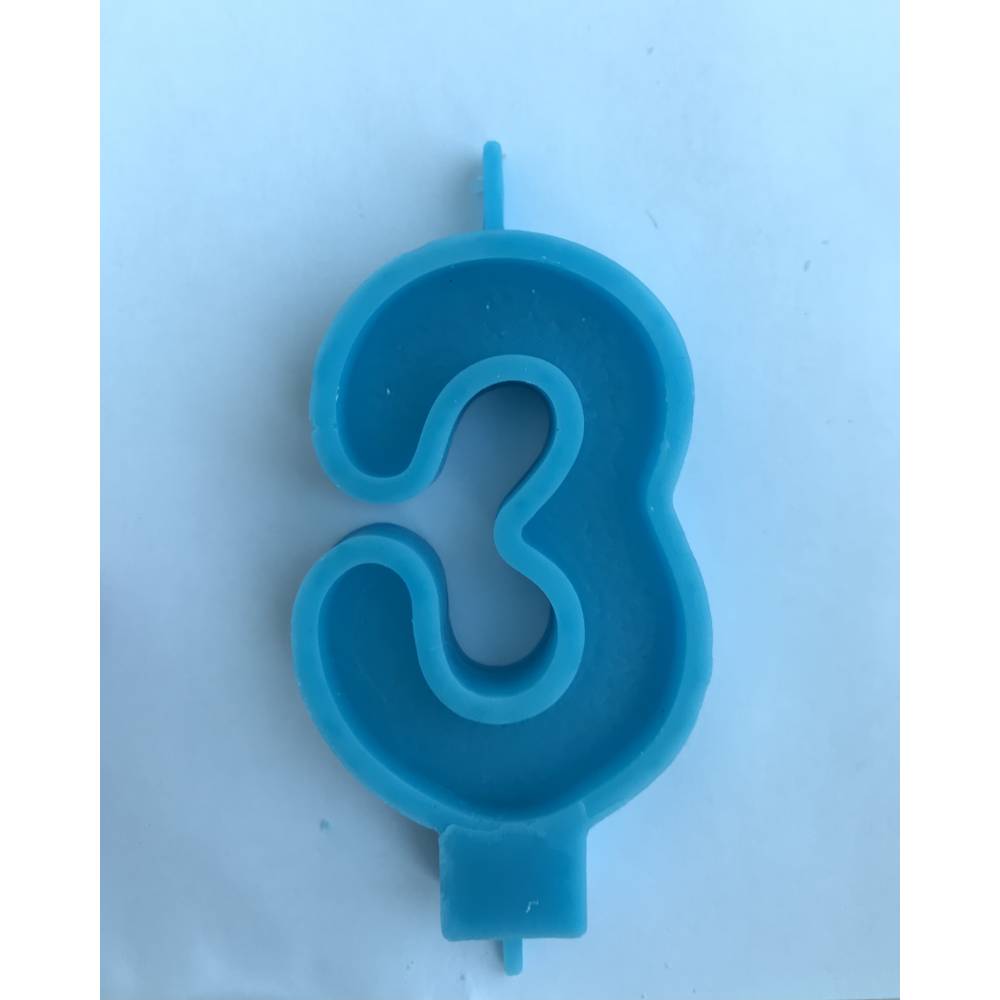 Свеча Цифра  7 см  голубая 3 ( три)