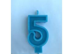 Свеча Цифра  7 см  голубая 5 ( пять)