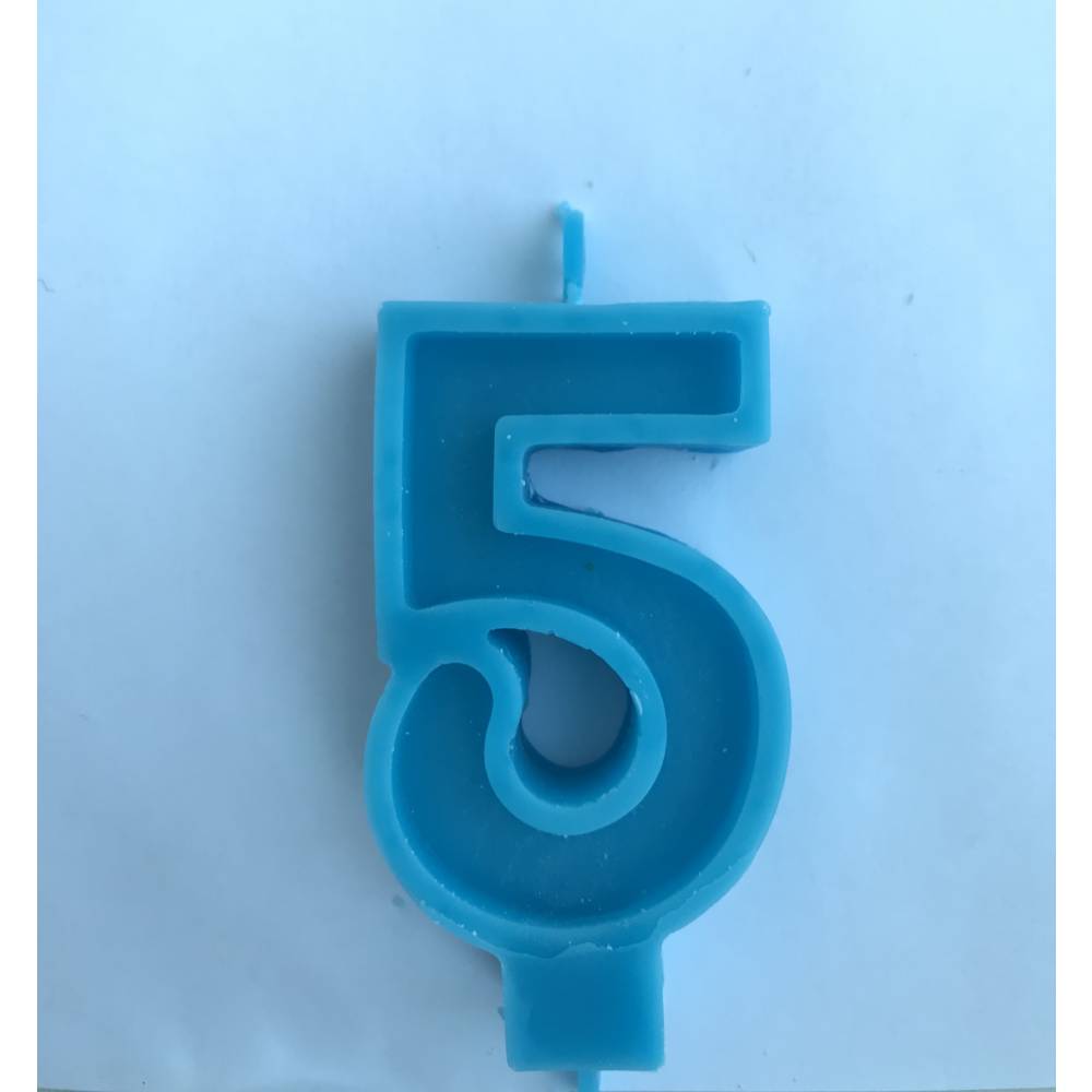 Свеча Цифра  7 см  голубая 5 ( пять)