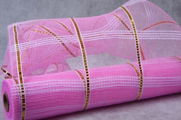 Сетка с шир. зол. пол. Корея 50 см 9 м розовая