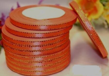 Лента атласная с люрексом 0,6 см (оранжевого) 25 ярд