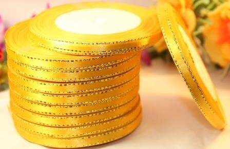 Лента атласная с люрексом 0,6 см (желтый) 25 ярд