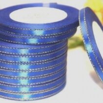 Лента атласная с люрексом 0,6 см (синяя ) 25 ярд